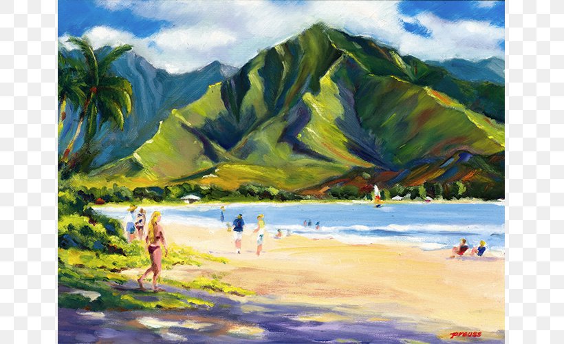 Hanalei Beach Park Richardson Beach Painting Rolf Preuss, PNG, 740x500px, Painting, Acrylic Paint, Bay, Beach, Caribbean Download Free