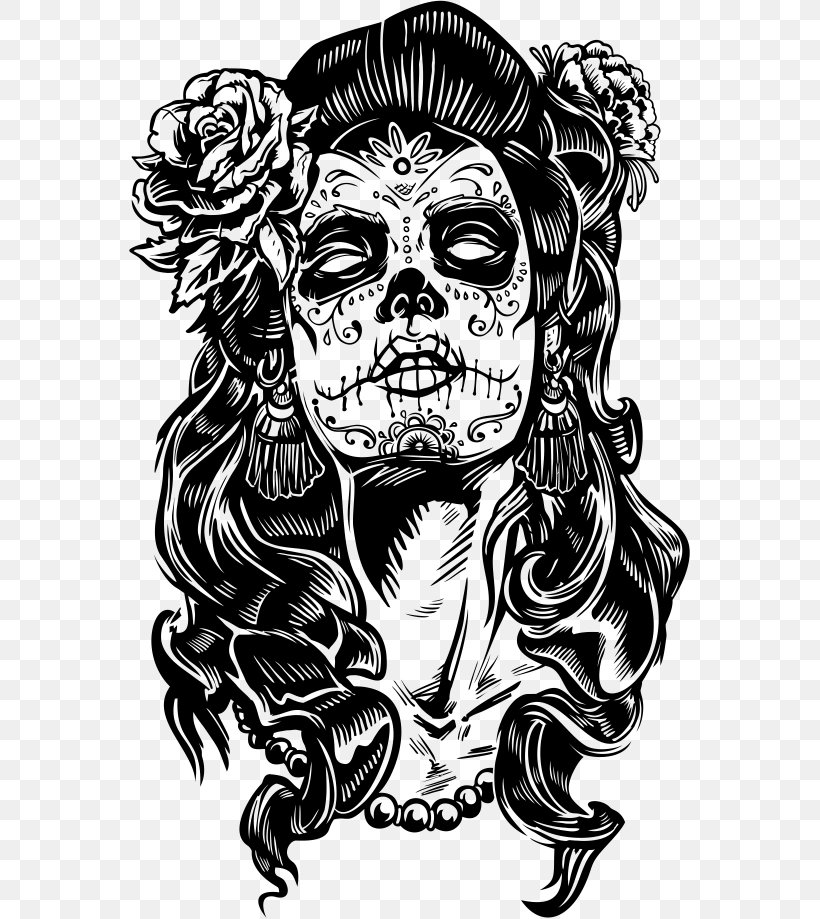 La Calavera Catrina Day Of The Dead Paper Skull, PNG, 561x919px, Calavera, Art, Black And White, Bone, Chicano Download Free