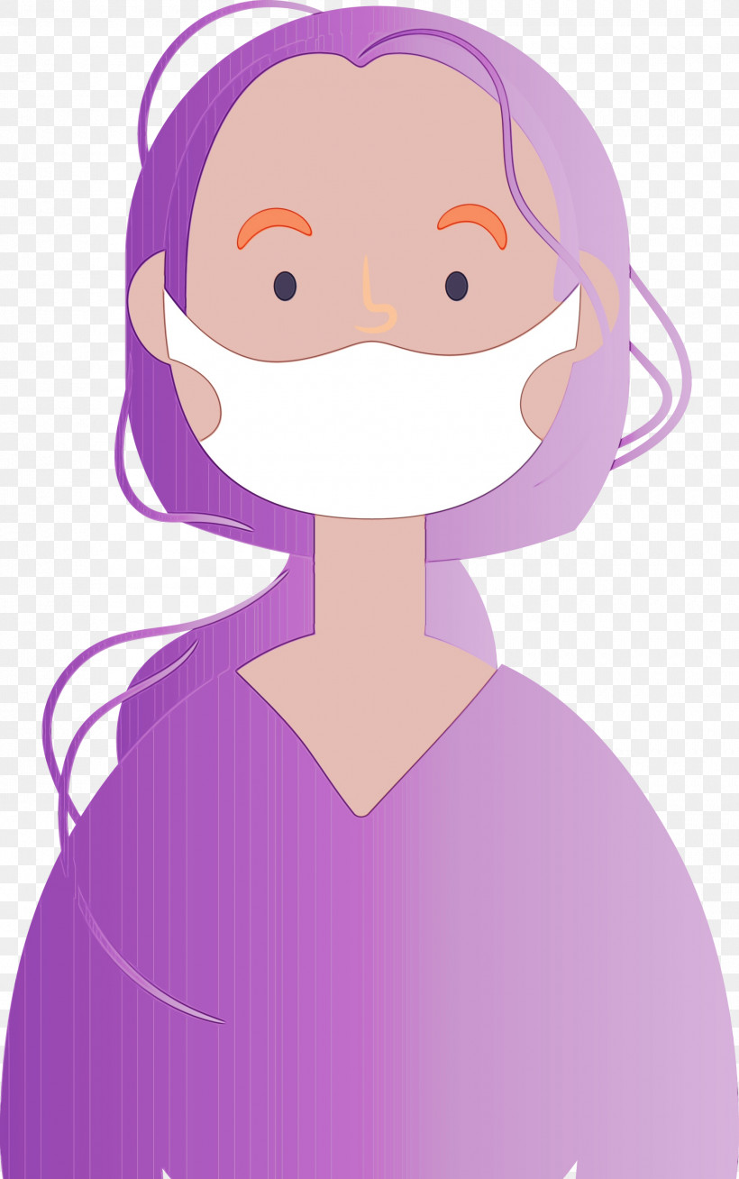 Cartoon Violet Purple Long Hair Animation, PNG, 1880x3000px, Wearing Mask, Animation, Cartoon, Corona, Coronavirus Download Free