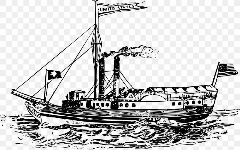 Steamboat Steamship Clip Art, PNG, 2400x1499px, Steamboat, Baltimore Clipper, Barque, Black And White, Boat Download Free