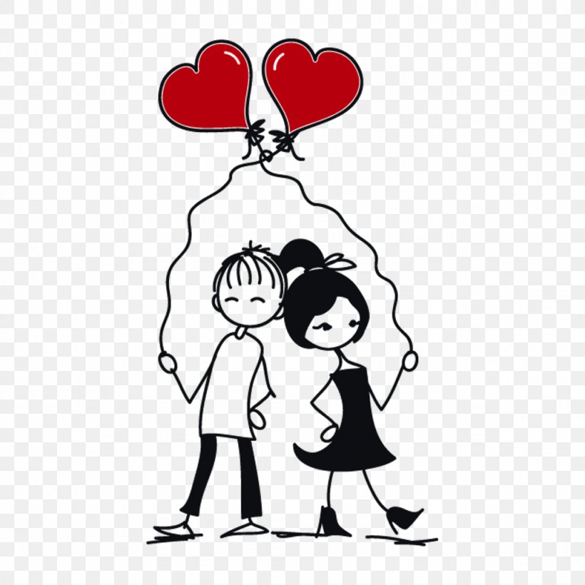 Cartoon Line Art Love Interaction Gesture, PNG, 1024x1024px, Cartoon, Blackandwhite, Gesture, Happy, Heart Download Free