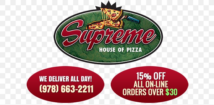 Supreme House Of Pizza North Billerica Logo Calzone, PNG, 630x402px, Pizza, Area, Billerica, Brand, Calzone Download Free