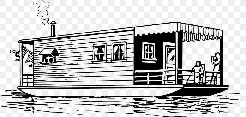 Houseboat Clip Art, PNG, 2380x1138px, Houseboat, Area, Black And White, Boat, Boathouse Download Free
