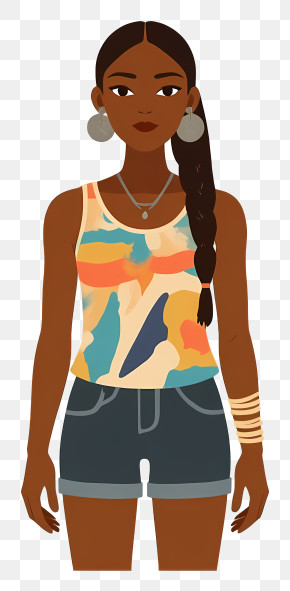 African Woman - Woman In Colorful Top And Shorts PNG