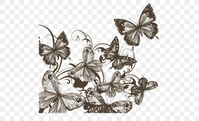 Butterfly Drawing Photography Shutterstock, PNG, 500x500px, Butterfly, Art, Black And White, Brush Footed Butterfly, Butterflies And Moths Download Free