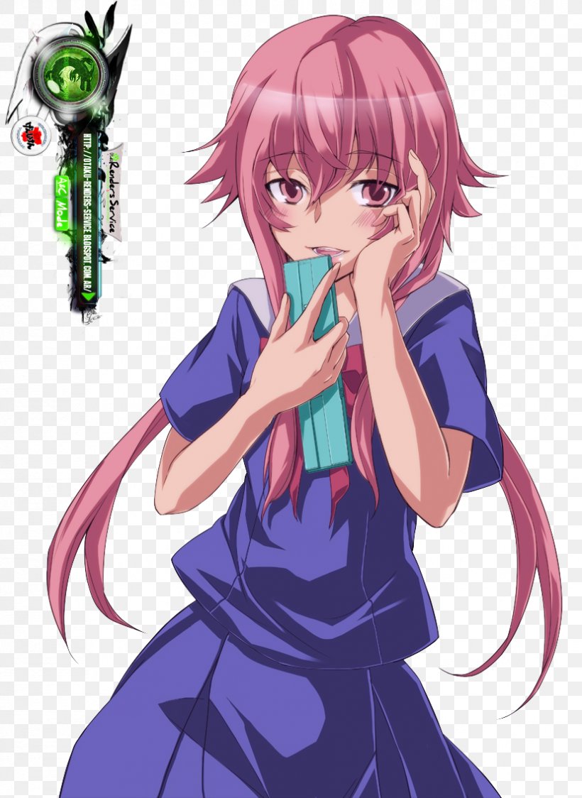 Yuno Gasai Future Diary Yandere YouTube Rendering, PNG, 827x1134px, Watercolor, Cartoon, Flower, Frame, Heart Download Free
