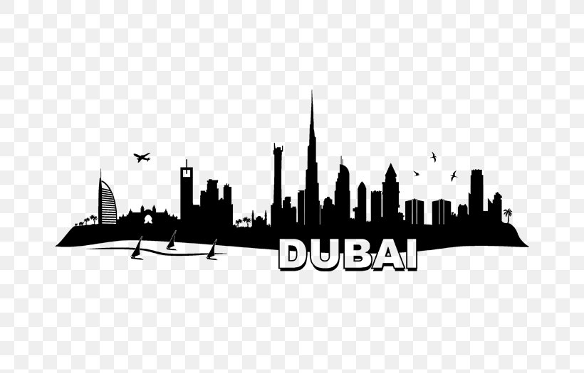 Dubai Skyline Wall Decal Sticker New York City, PNG, 700x525px, Dubai, Black And White, Brand, City, Cityscape Download Free
