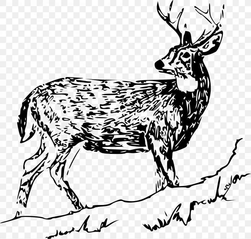 White-tailed Deer Red Deer Moose Clip Art, PNG, 2288x2180px, Whitetailed Deer, Animal Figure, Antler, Artwork, Black And White Download Free