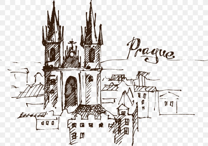 Prague Astronomical Clock Drawing Sketch, PNG, 945x661px, Prague Astronomical Clock, Art, Black And White, Brand, Building Download Free