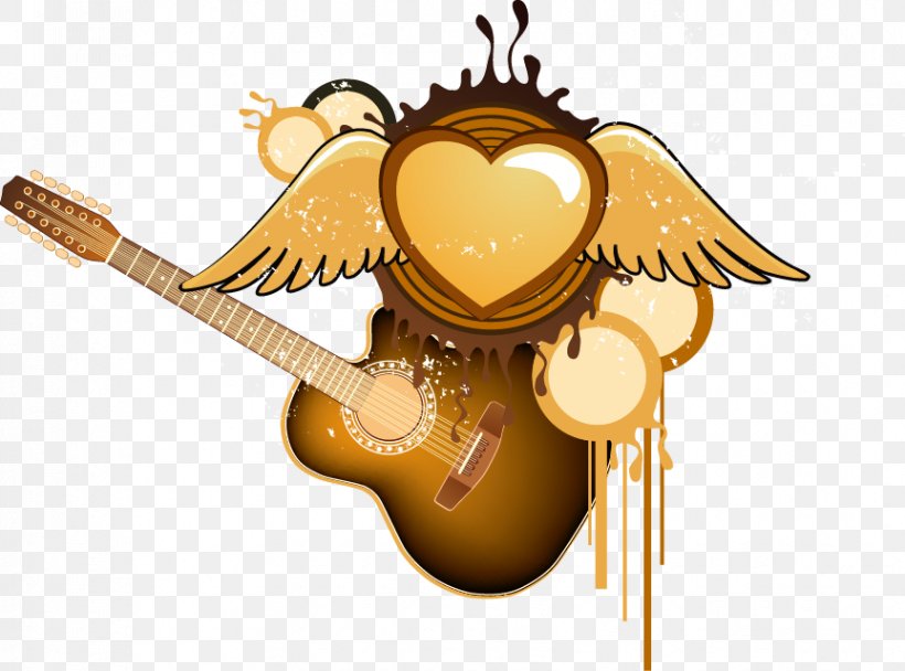 Flying Heart Guitar Vector Material, PNG, 863x640px, Flight, Guitar, Guitar Accessory, Heart, Illustration Download Free