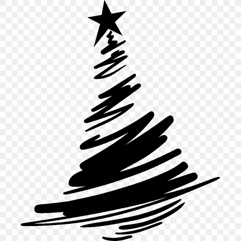 Christmas Tree, PNG, 1000x1000px, Christmas, Black And White, Branch, Calligraphy, Christmas Card Download Free