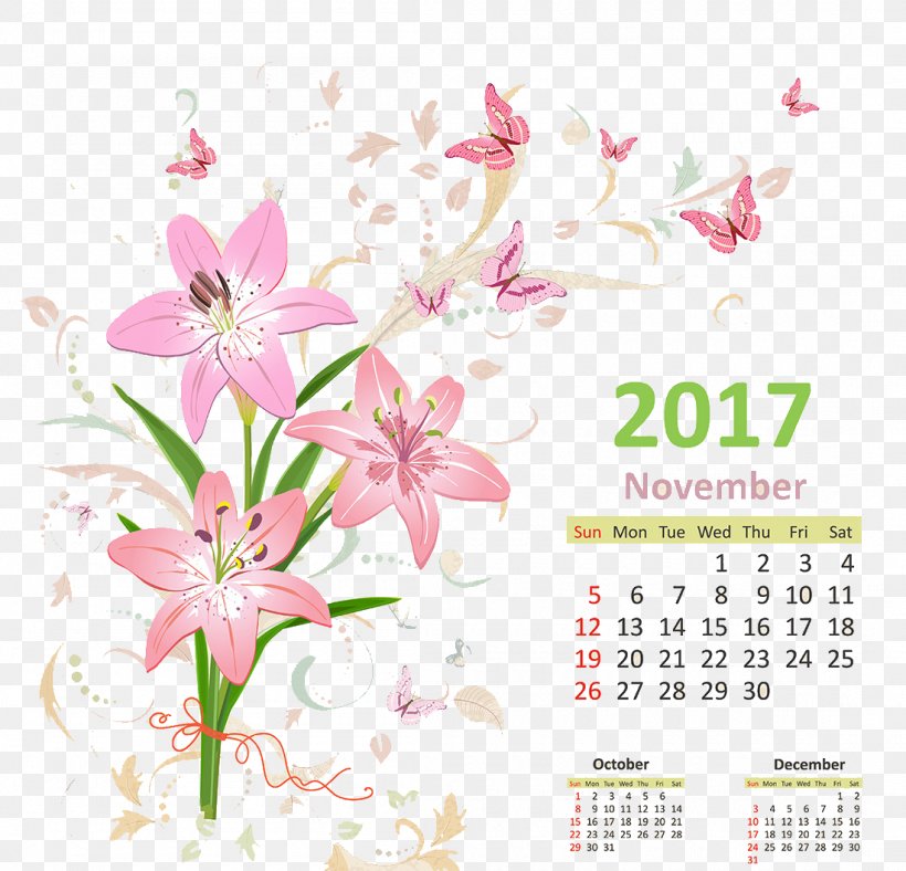 December Floral Design Month Font, PNG, 1100x1058px, Lilium, Bud, Calendar, Cartoon, Color Download Free