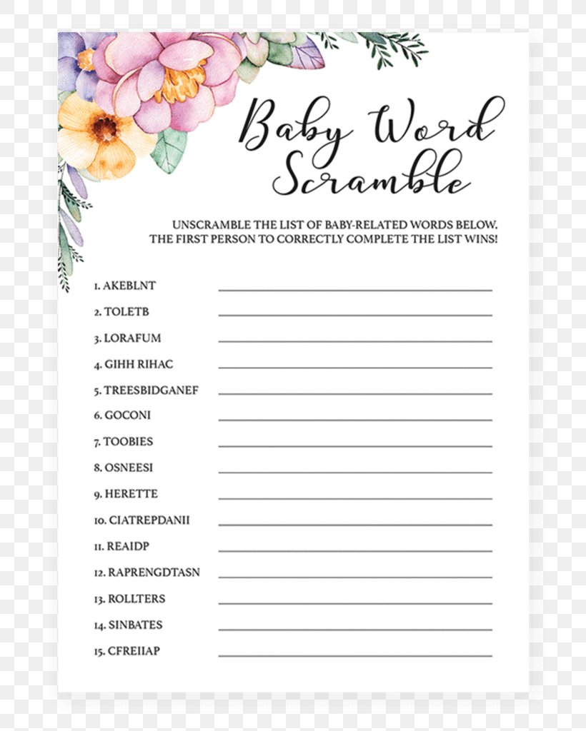 Scrabble Oriental Trading Company Baby Shower Word Scramble Word Game, PNG, 819x1024px, Scrabble, Baby Shower, Beaucoup Baby Shower Word Game, Bingo, Crossword Download Free