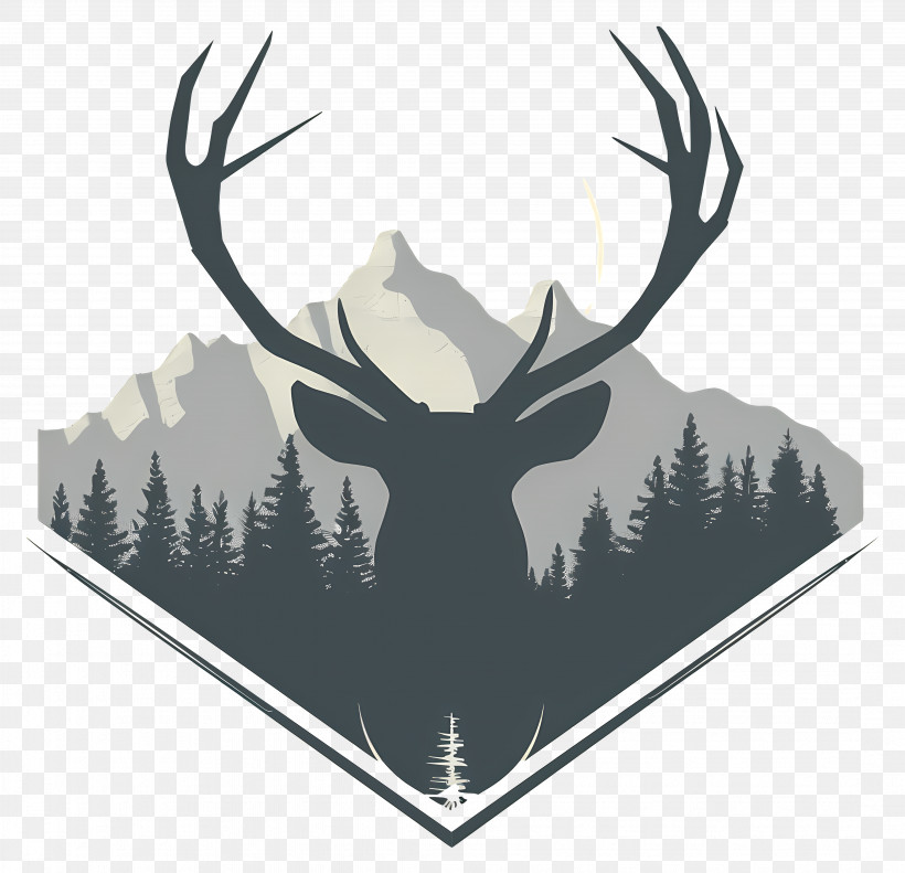 Deer Silhouette - Deer Silhouette With Forest And Mountain Scene PNG