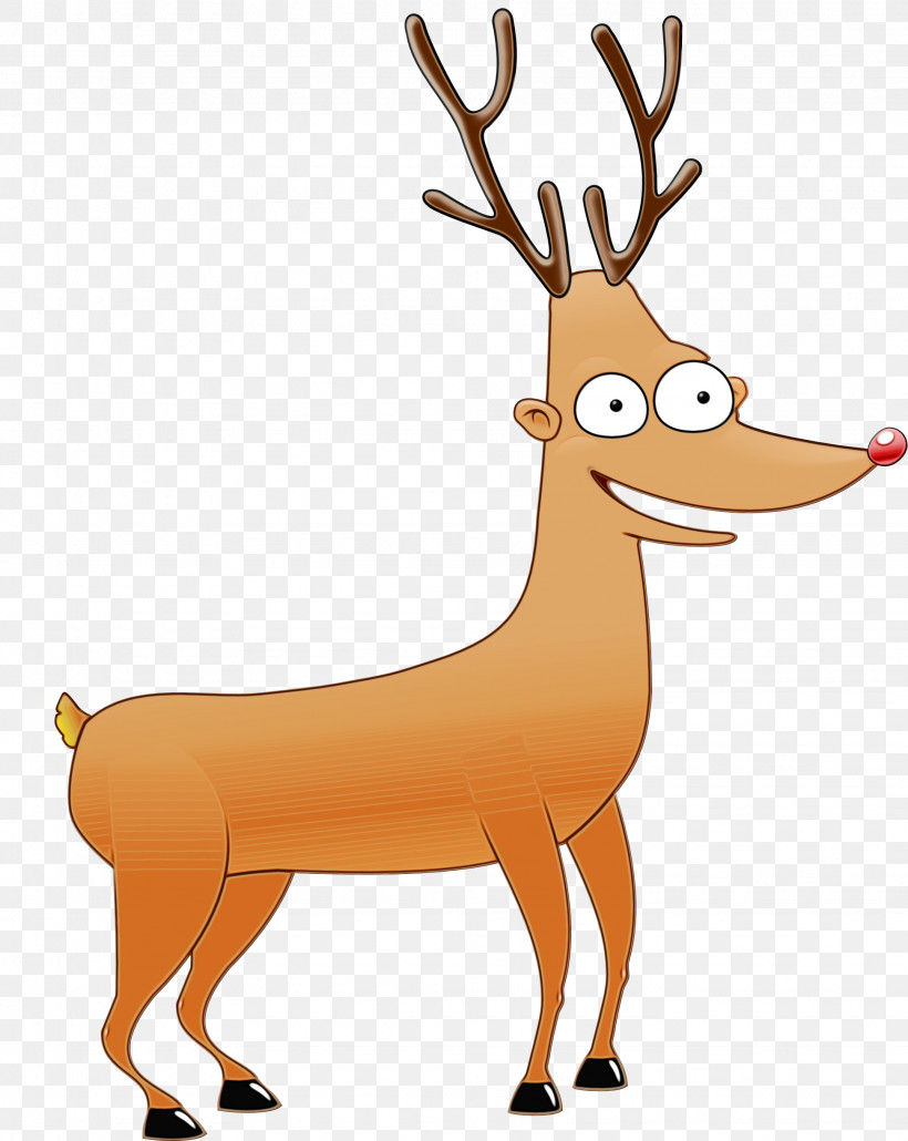 Reindeer, PNG, 1945x2444px, Watercolor, Animal Figure, Antler, Cartoon, Deer Download Free