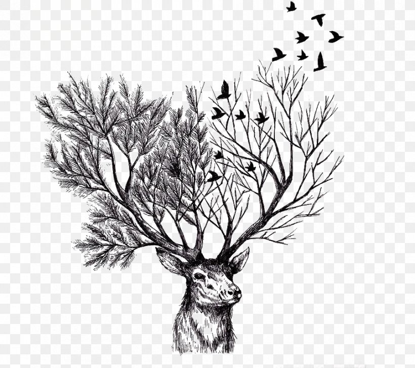 Deer Paper Tree Drawing Illustration, PNG, 900x799px, Deer, Antler, Art