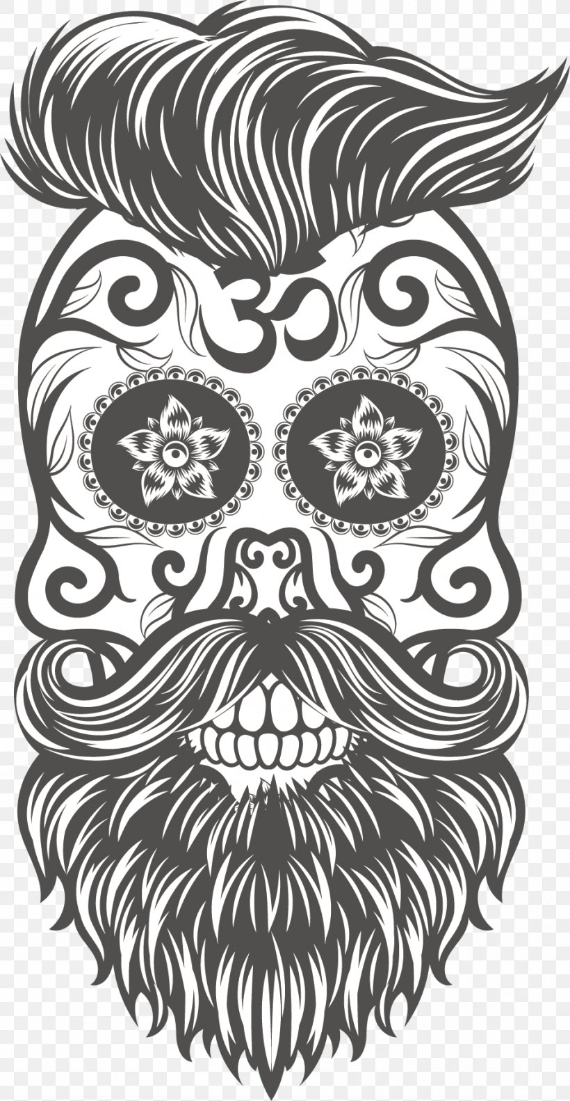 Moto G5 T-shirt Beard Skull And Crossbones Man, PNG, 944x1822px, Moto G5, Art, Beard, Black And White, Bone Download Free