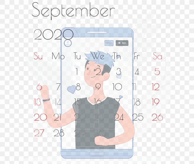 Social Media, PNG, 3000x2539px, September 2020 Printable Calendar, Cartoon, Email Art, Line Art, Media Download Free