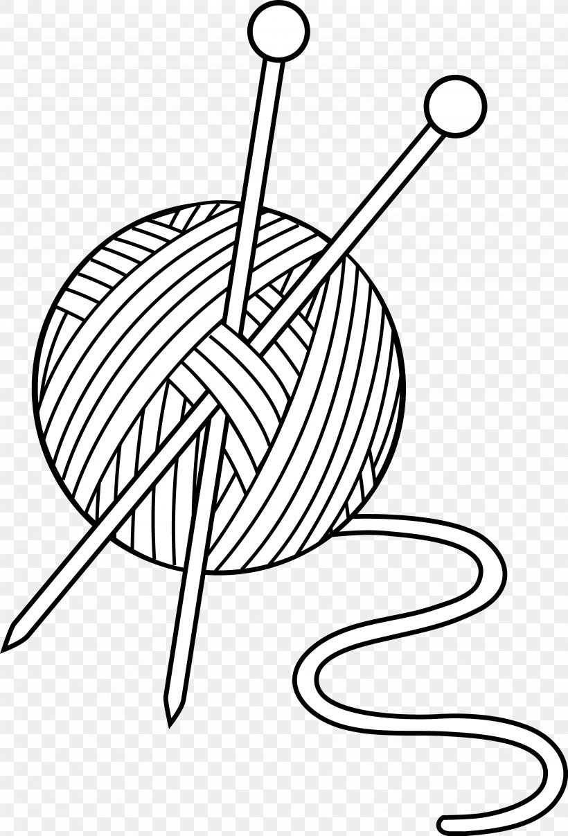Yarn Wool Knitting Clip Art, PNG, 3504x5161px, Yarn, Area, Black And White, Crochet, Crochet Hook Download Free