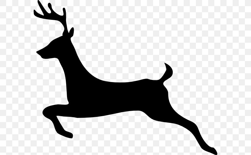 Reindeer Santa Claus Rudolph Silhouette Clip Art, PNG, 600x508px, Reindeer, Black, Black And White, Deer, Dog Breed Download Free