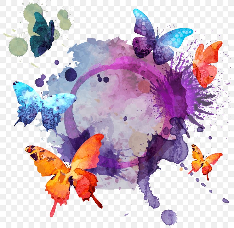 Butterfly Watercolor Painting Drawing, PNG, 800x800px, Butterfly, Art, Drawing, Fish, Flower Download Free