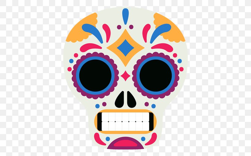 Calavera Skull Day Of The Dead Clip Art, PNG, 512x512px, Calavera, Bone, Day Of The Dead, Face, Flat Design Download Free