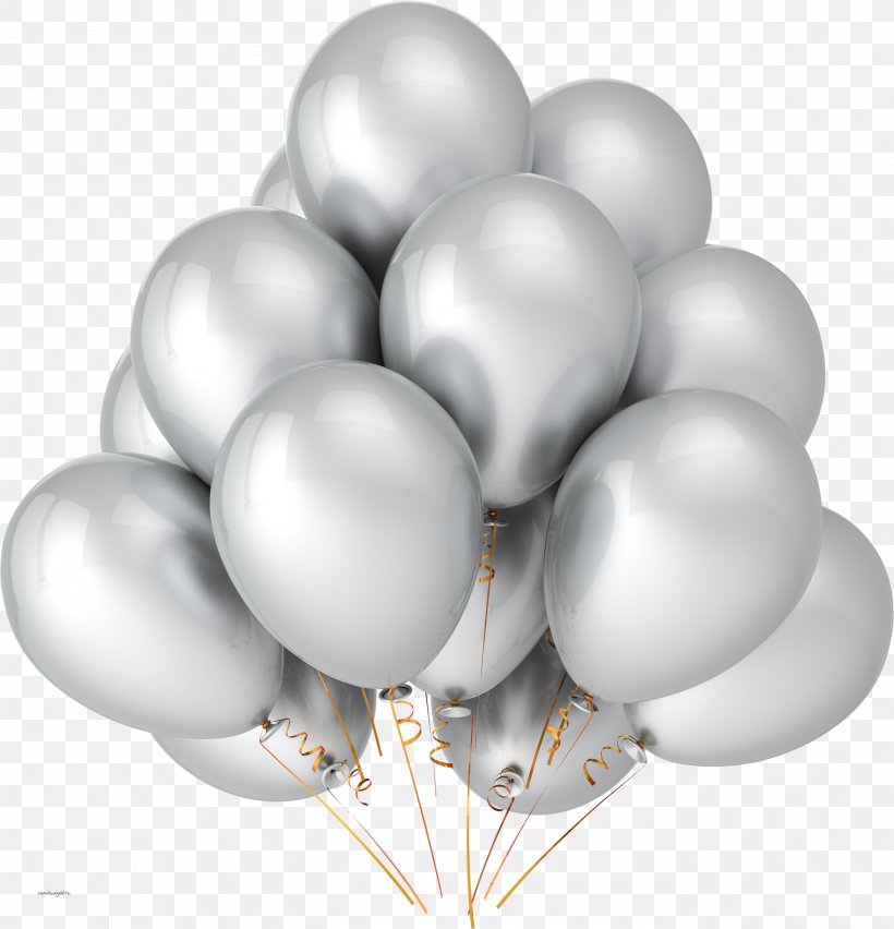 Balloon Silver Party Metallic Color Birthday, PNG, 3512x3649px, Balloon, Birthday, Flower Bouquet, Gold, Metal Download Free