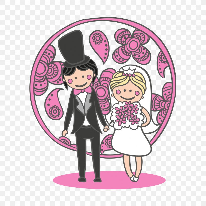 Cartoon Bride And Groom Vector Illustration, PNG, 3333x3333px, Watercolor, Cartoon, Flower, Frame, Heart Download Free