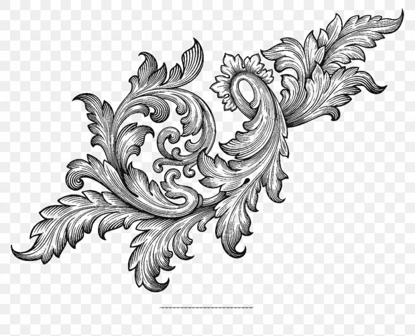 Baroque Ornament Scroll Acanthus, PNG, 1024x829px, Baroque, Acanthus, Art, Artwork, Black And White Download Free