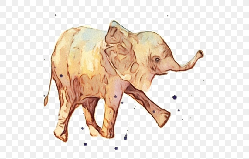 Indian Elephant, PNG, 568x524px, Watercolor, Animal Figure, Elephant, Indian Elephant, Paint Download Free