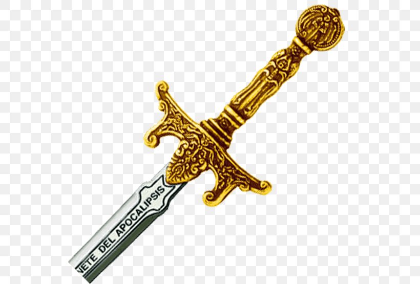 Sword Paper Knife Gold Letter Apocalypse, PNG, 555x555px, Sword, Apocalypse, Brass, Cold Weapon, Gold Download Free