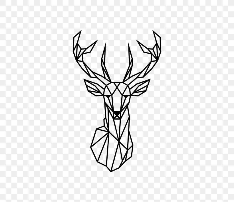 Reindeer Wall Decal Geometry Antler, PNG, 570x708px, Deer, Animal, Antler, Artwork, Black And White Download Free