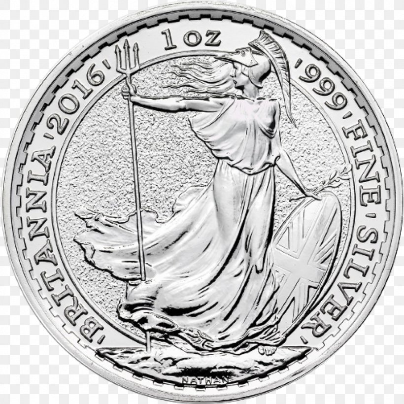 Royal Mint Britannia Silver Britannia Silver Bullion Coin, PNG, 1024x1024px, Royal Mint, Black And White, Britannia, Britannia Silver, Bullion Download Free