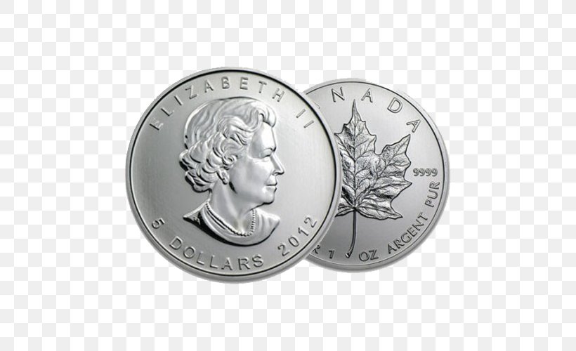 Canadian Silver Maple Leaf Canadian Gold Maple Leaf Bullion Coin Silver Coin, PNG, 500x500px, Canadian Silver Maple Leaf, American Silver Eagle, Bullion, Bullion Coin, Canadian Gold Maple Leaf Download Free