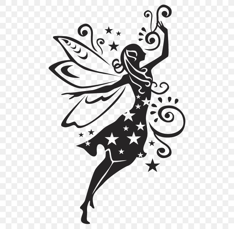 Wall Decal Fairy Silhouette Stencil, PNG, 800x800px, Wall Decal, Art, Black And White, Butterfly, Costume Design Download Free