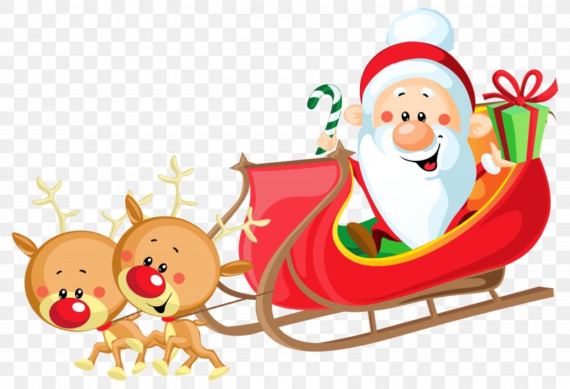 Santa Claus Reindeer Sled Royalty-free Clip Art, PNG, 6412x4378px, Santa Claus, Art, Christmas, Christmas Decoration, Christmas Ornament Download Free