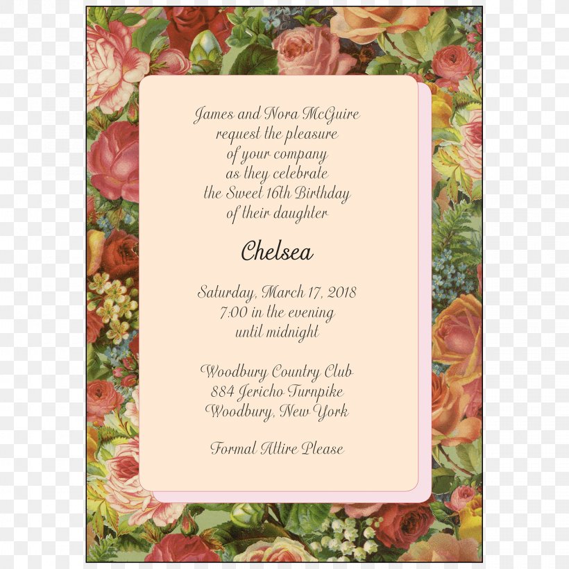 Wedding Invitation Sweet Sixteen Floral Design Party, PNG, 1660x1660px, Watercolor, Cartoon, Flower, Frame, Heart Download Free