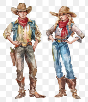 Cowboy - Cowboy And Cowgirl In Western Attire PNG