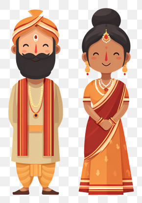 Hindu Marriage Couple - Traditional Couple In Festive Attire PNG