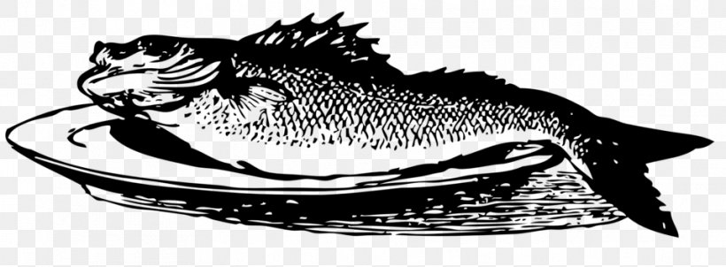 Fried Fish Drawing Clip Art, PNG, 958x353px, Fried Fish, Artwork, Black And White, Bowl, Carnivoran Download Free