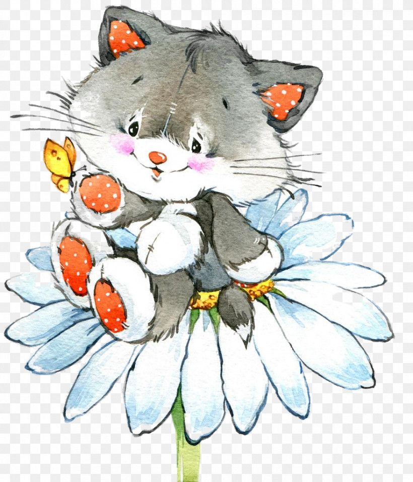 White Cat Cartoon Whiskers Plant, PNG, 878x1024px, Watercolor Cat, Cartoon, Cat, Cute Cat, Flower Download Free