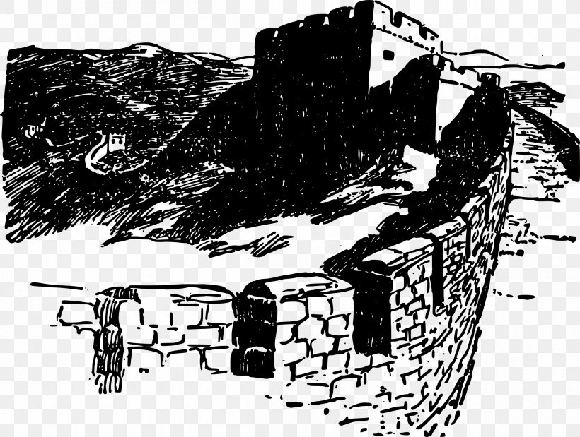 Great Wall Of China T-shirt Drawing Clip Art, PNG, 2400x1812px, Great Wall Of China, Art, Automotive Tire, Black And White, Building Download Free