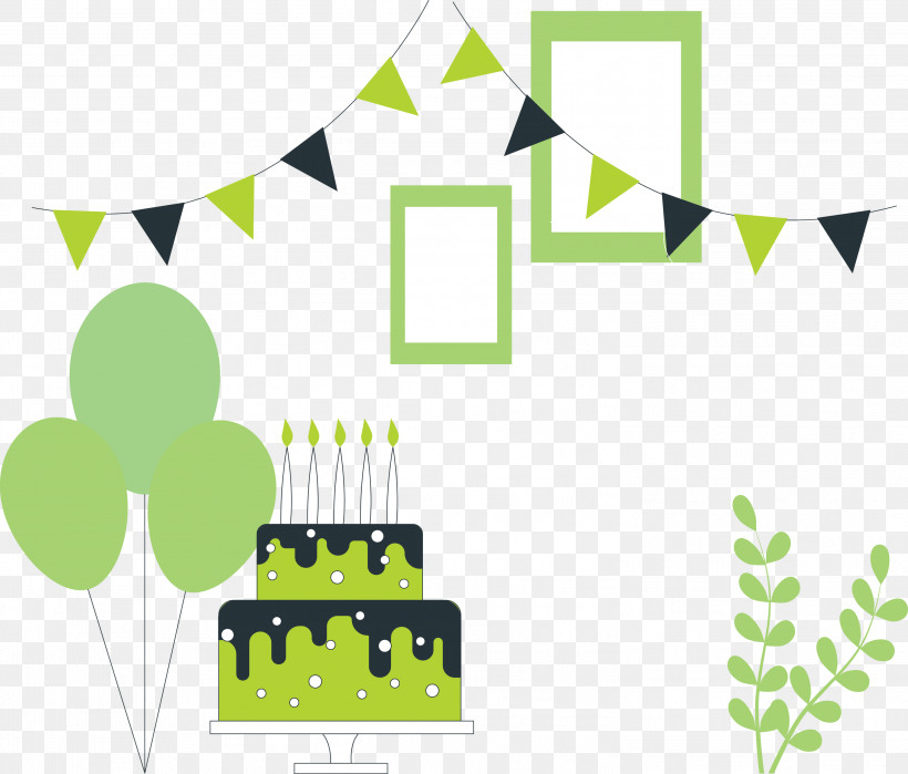 Happy Birthday Birthday Party, PNG, 2999x2558px, Happy Birthday, Angle, Area, Birthday Party, Green Download Free