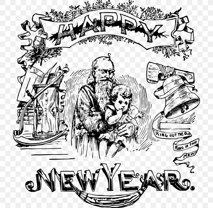 Father Time Baby New Year New Year's Day Clip Art, PNG, 720x800px, Father Time, Area, Art, Baby New Year, Black And White Download Free