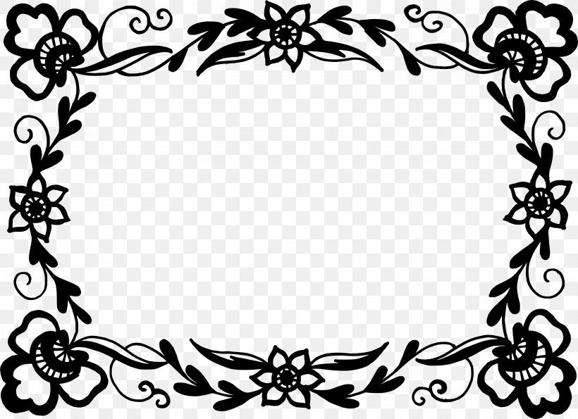 Flower Picture Frames Clip Art, PNG, 3227x2343px, Flower, Art, Black, Black And White, Drawing Download Free