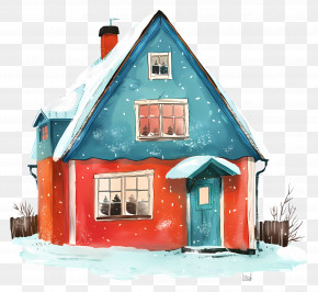 Colorful Winter House - Colorful Winter House In Snow PNG