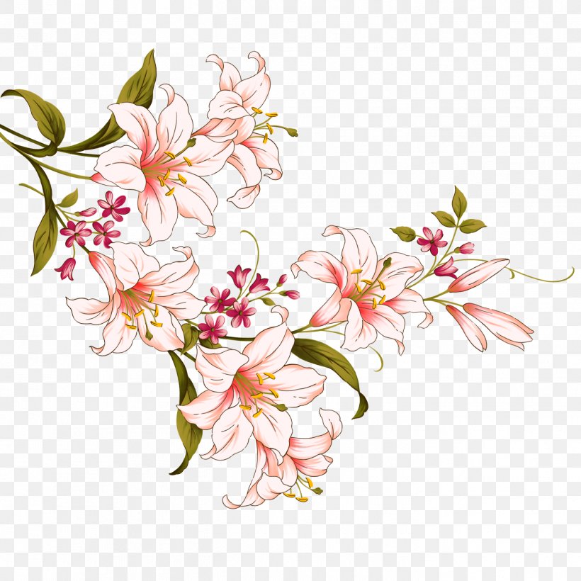 Floral Design Ink Wash Painting Flower Lilium, PNG, 1417x1417px, Floral Design, Blossom, Branch, Cherry Blossom, Color Download Free