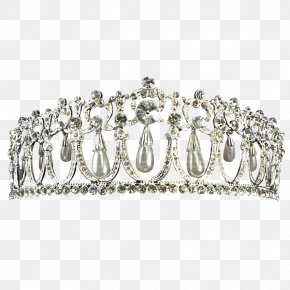 Pearls - Silver Crown Tiara Imitation Gemstones & Rhinestones PNG