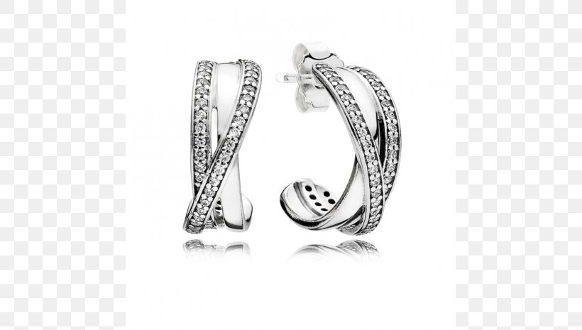 Earring Pandora Cubic Zirconia Jewellery Sterling Silver, PNG, 700x465px, Earring, Black And White, Body Jewelry, Brilliant, Cubic Zirconia Download Free