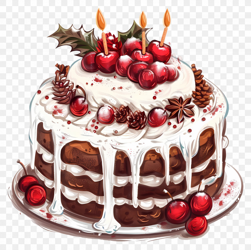 Christmas Cake - Christmas Cake With Cherries And Candles PNG